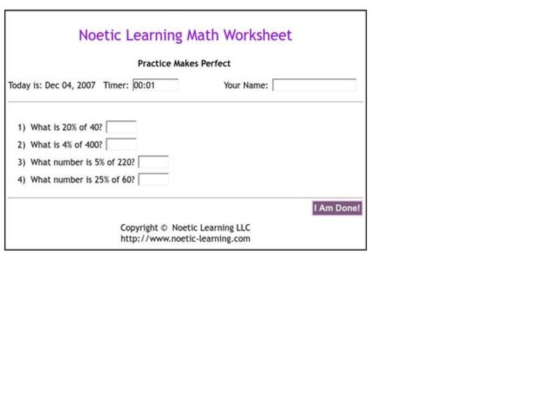 Percent of a Number Worksheet