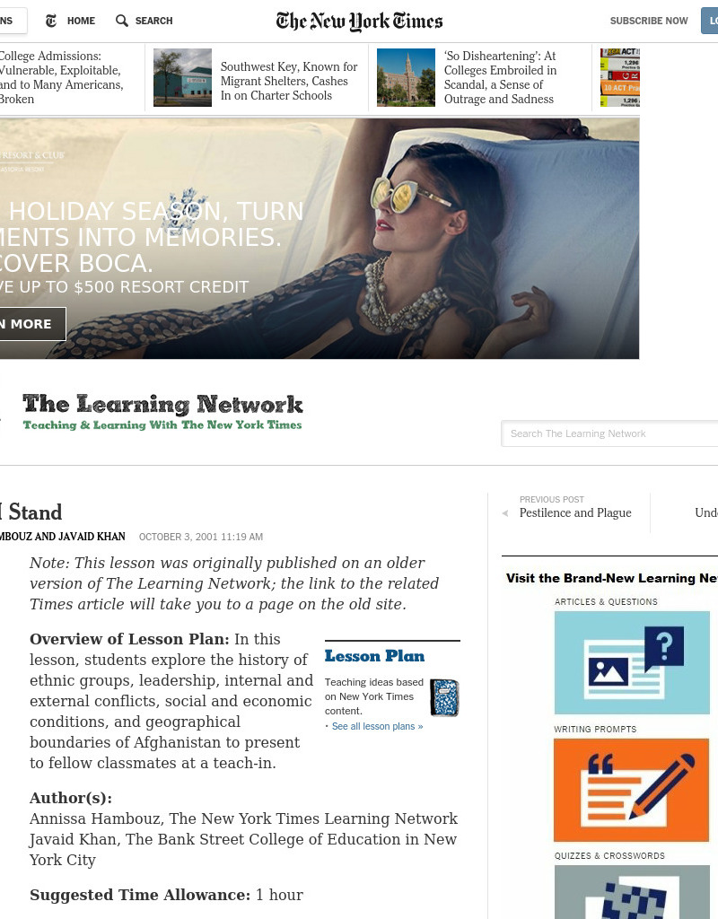 Afghan I Stand Lesson Plan