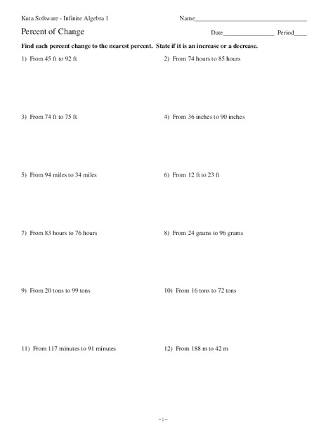 Percent of Change Worksheet