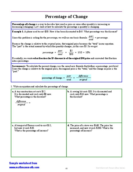 Percent of change Worksheet