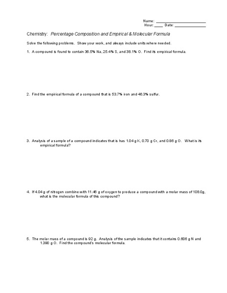Percentage Composition Worksheet