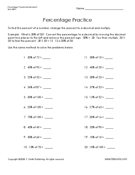 Percentage Practice Worksheet