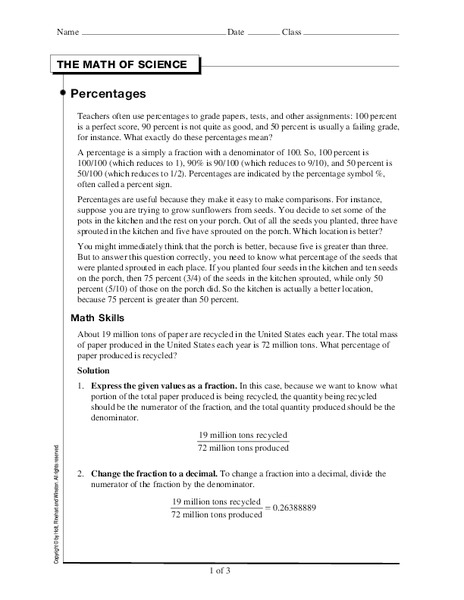 Percentages Worksheet