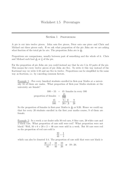 Percentages Worksheet
