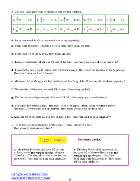 Percents and Fractions Worksheet