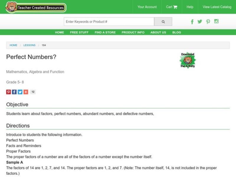 Perfect Numbers? Lesson Plan