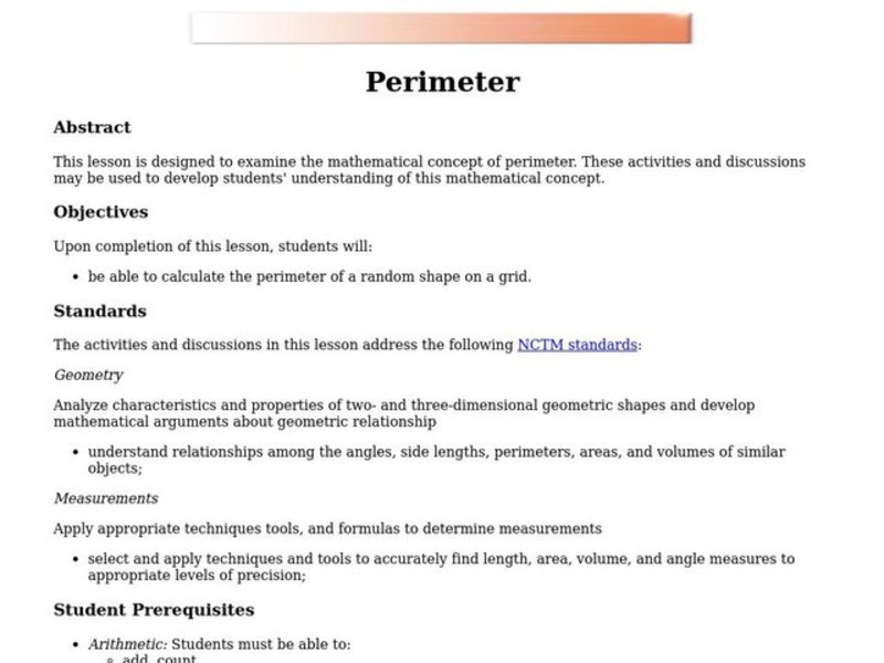 Perimeter Lesson Plan