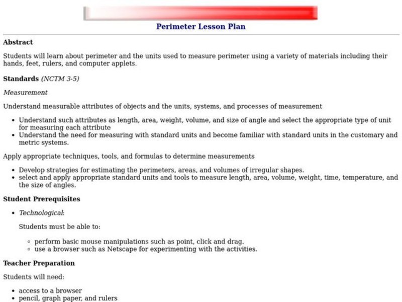 Perimeter  Lesson Plan