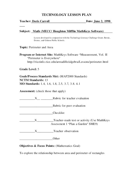 Perimeter and Area Lesson Plan