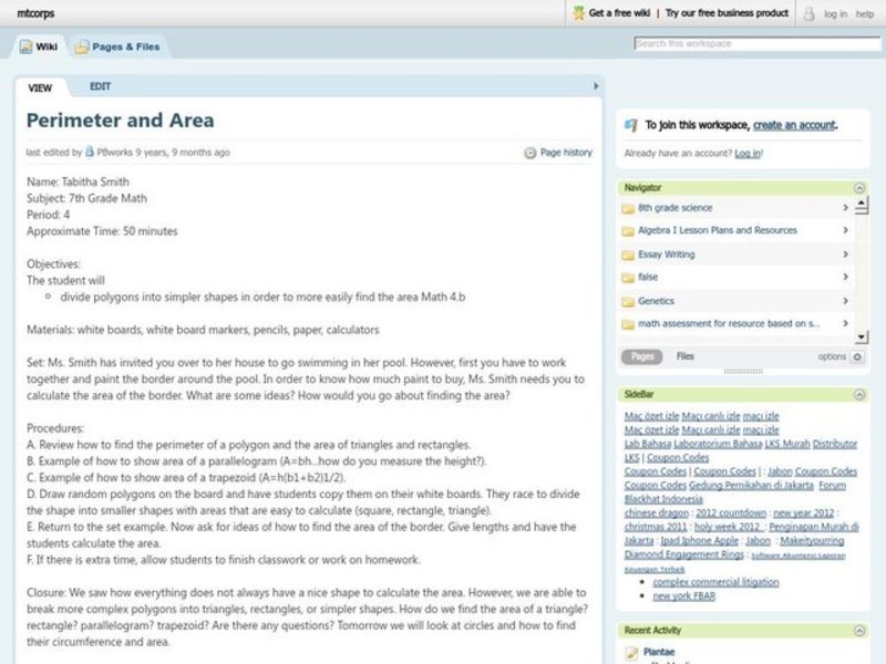 Perimeter and Area Lesson Plan