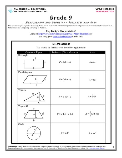 Perimeter and Area Worksheet