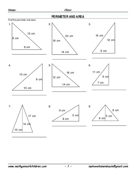 Perimeter and Area Worksheet