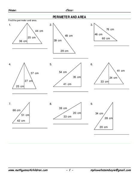Perimeter and Area Worksheet