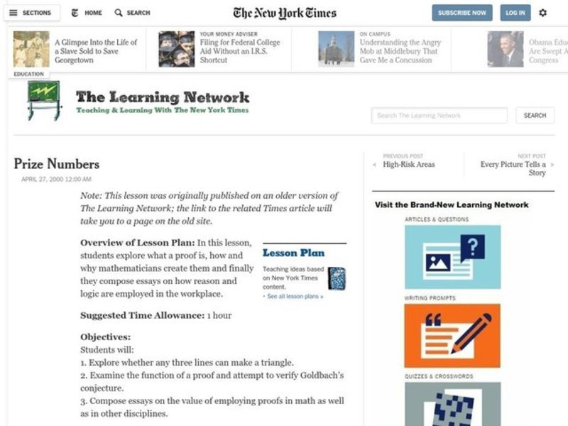 Prize Numbers Lesson Plan