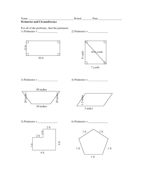 Perimeter and Circumference Worksheet