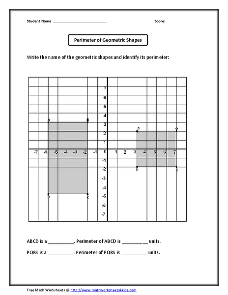 Perimeter of Geometric Shapes Worksheet