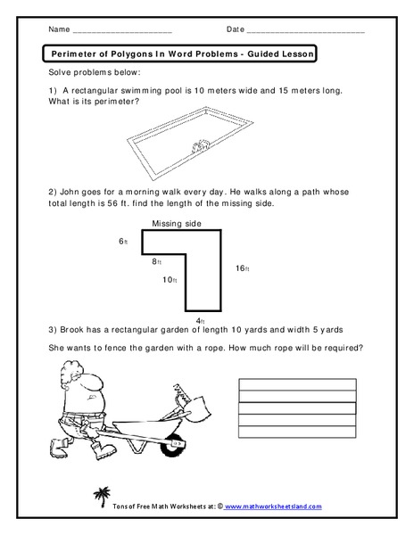 Perimeter of Polygons in Word Problems Worksheet