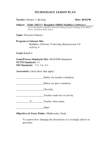 Perimeter Patterns Lesson Plan