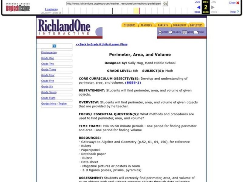 Perimeter, Area and Volume Lesson Plan