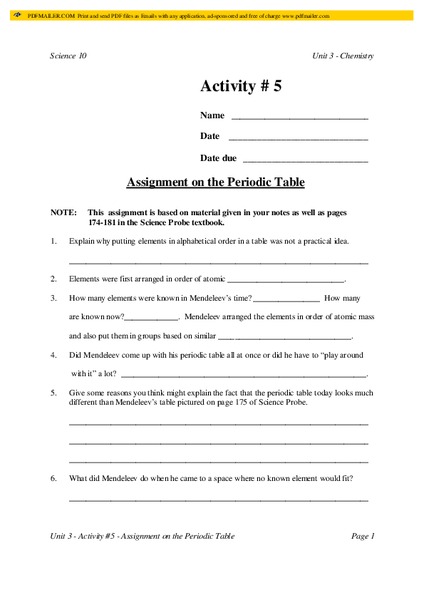 Periodic Table Lesson Plan
