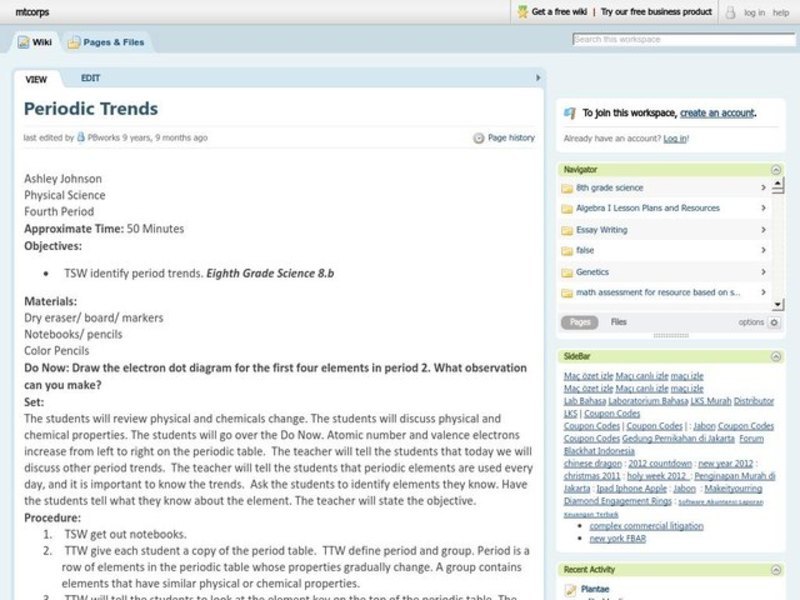 Periodic Trends Lesson Plan