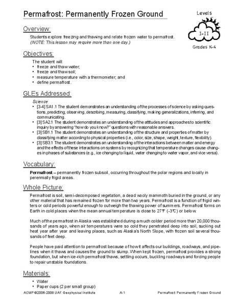 Permafrost: Permanently Frozen Ground Lesson Plan