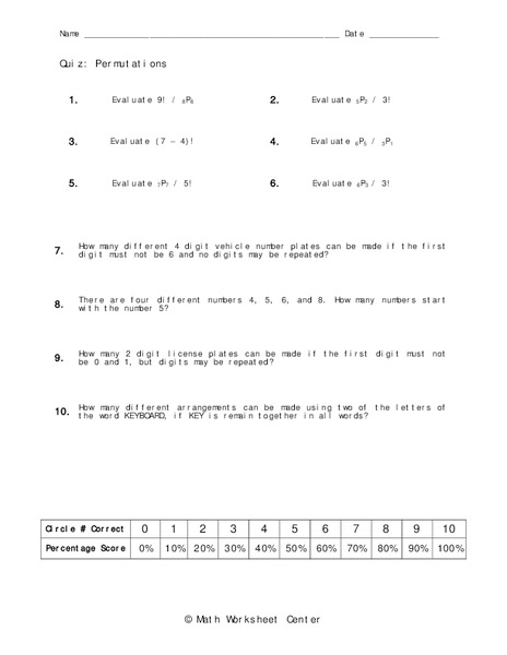 Permutations Worksheet