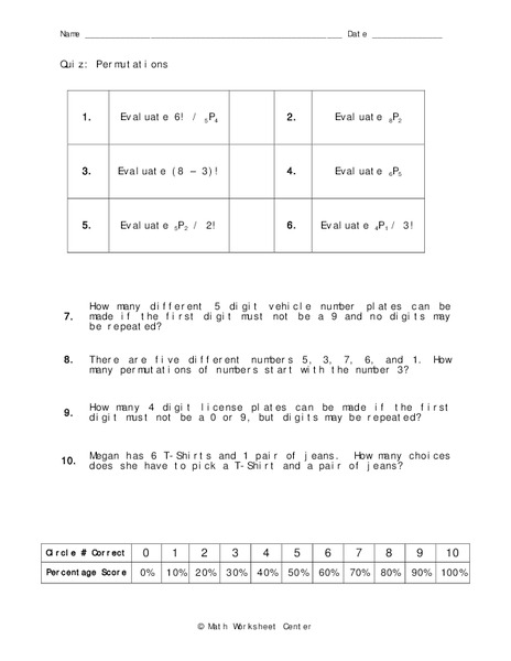 Permutations Worksheet