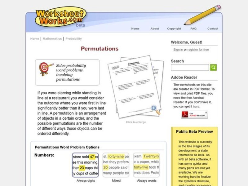 Permutations Worksheet