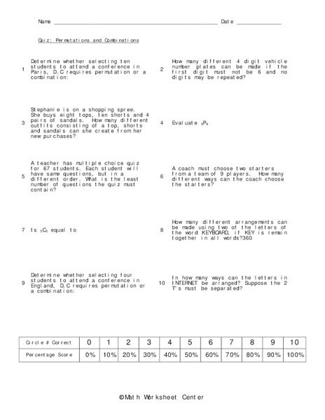 Permutations and Combinations Worksheet
