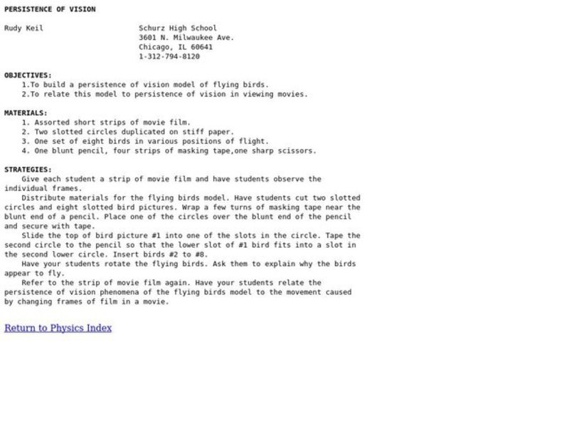 PERSISTENCE OF VISION Lesson Plan