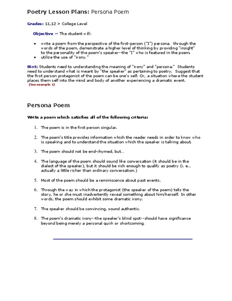 Persona Poem Activity