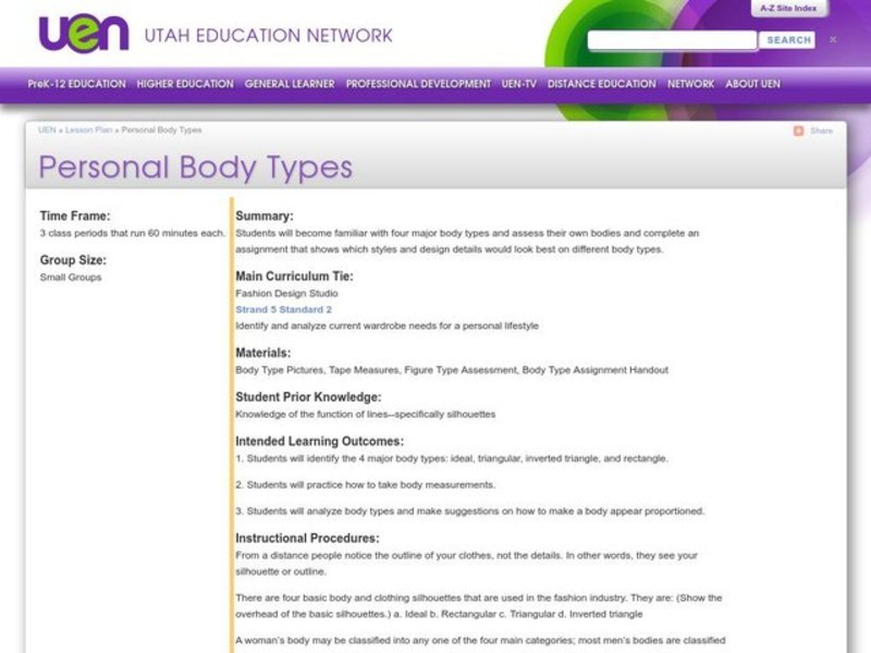 Personal Body Types Lesson Plan