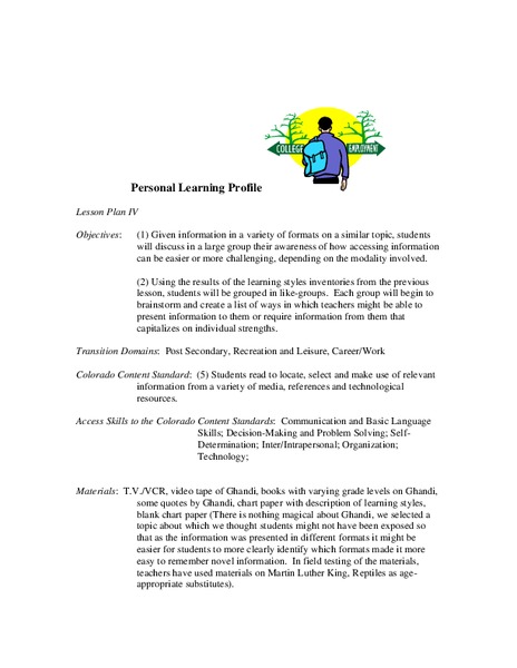 Personal Learning Profile Lesson Plan