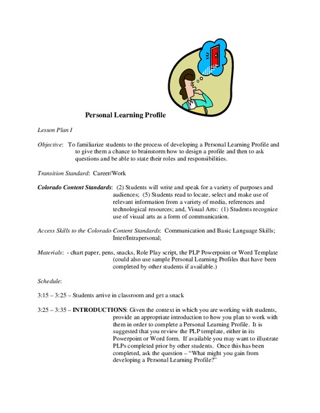 Personal Learning Profile Lesson Plan