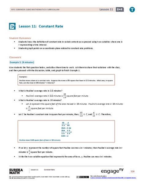 Constant Rate Lesson Plan