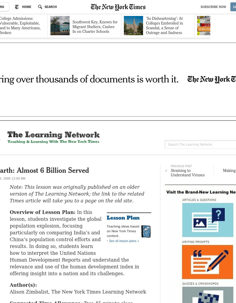 Planet Earth: Almost 6 Billion Served Lesson Plan