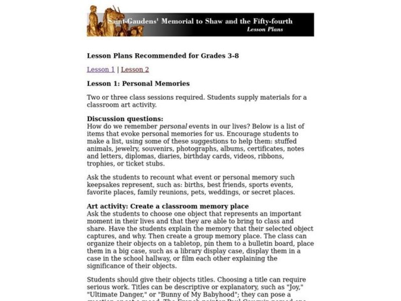 Personal Memories Lesson Plan