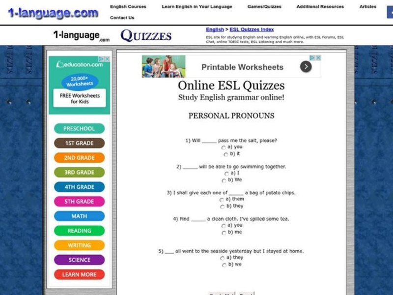 Personal Pronouns Worksheet