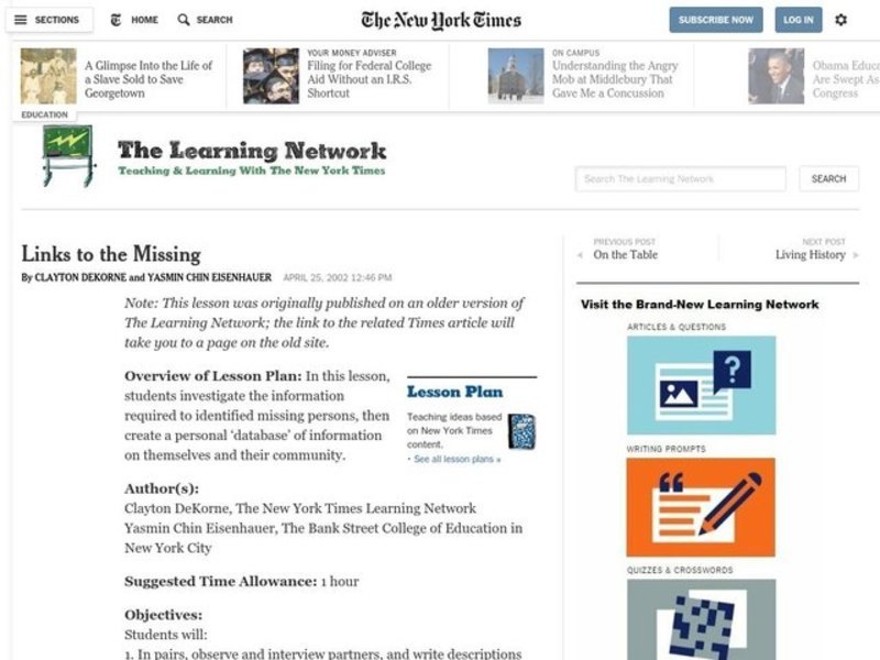 Links to the Missing Lesson Plan