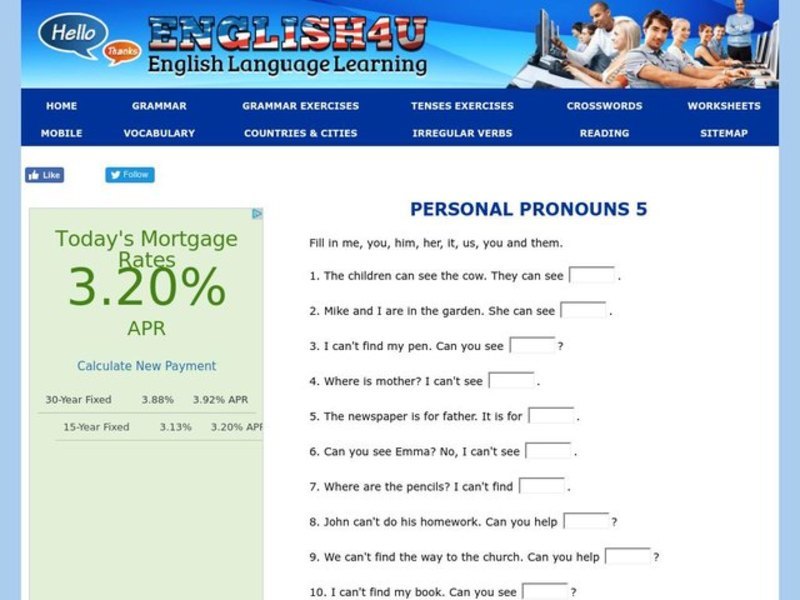 Personal Pronouns Worksheet