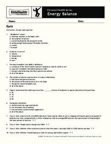 Quiz: Energy Balance (Grades 9 to 12) Assessment