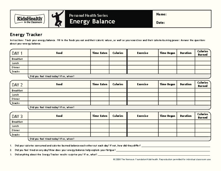 Personal Health Series-Energy Balance Worksheet