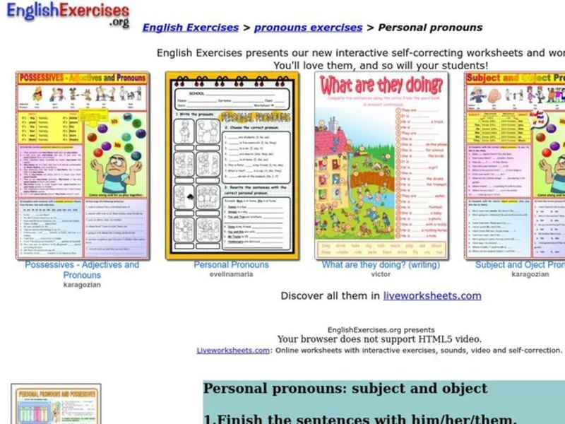 Personal Pronouns Interactive