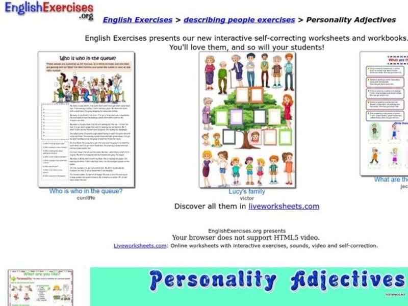 Personality Adjectives Worksheet