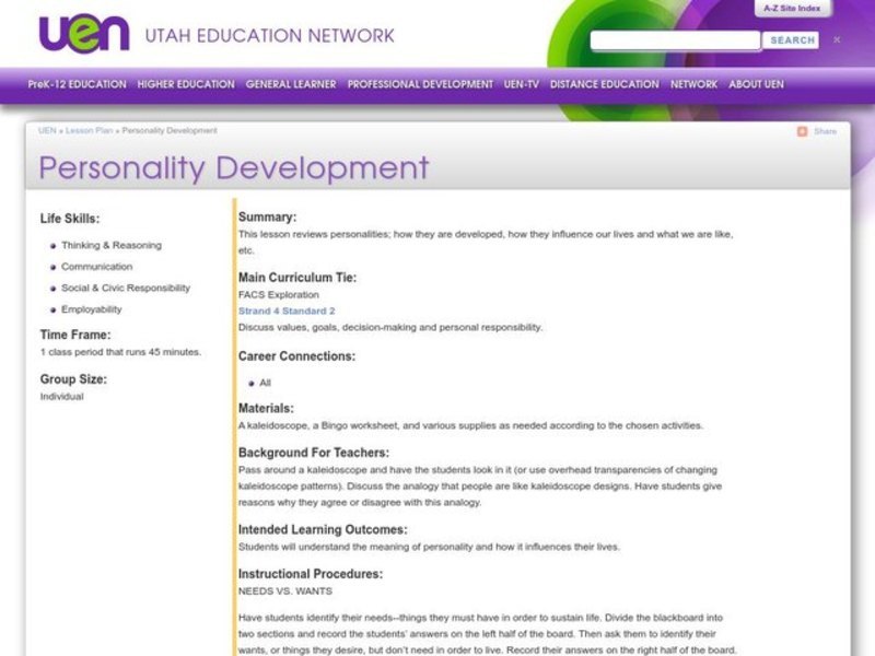 Personality Development Lesson Plan