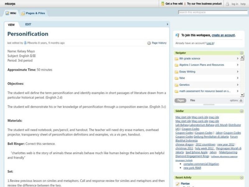 Personification Lesson Plan