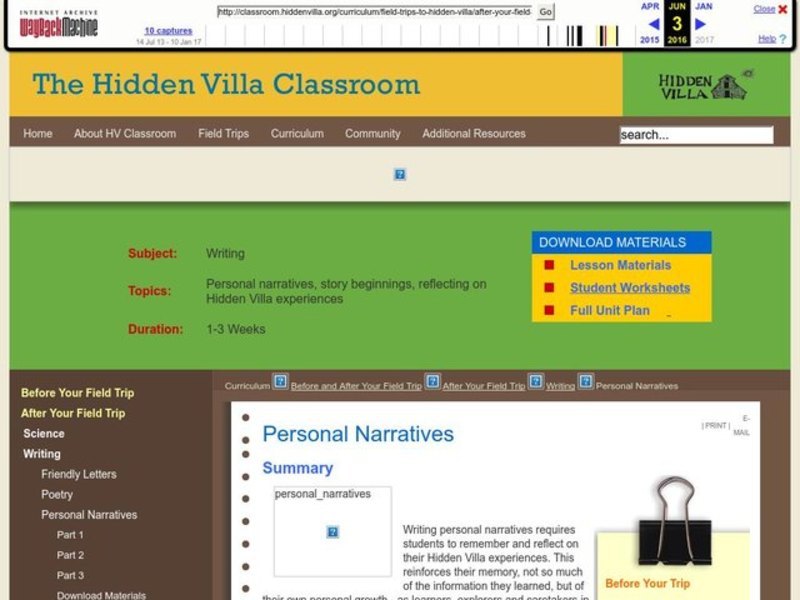 Personal Narratives Unit Plan