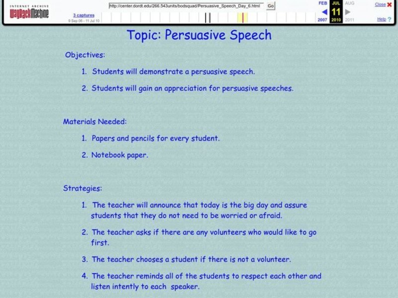 Persuasive Speech Lesson Plan