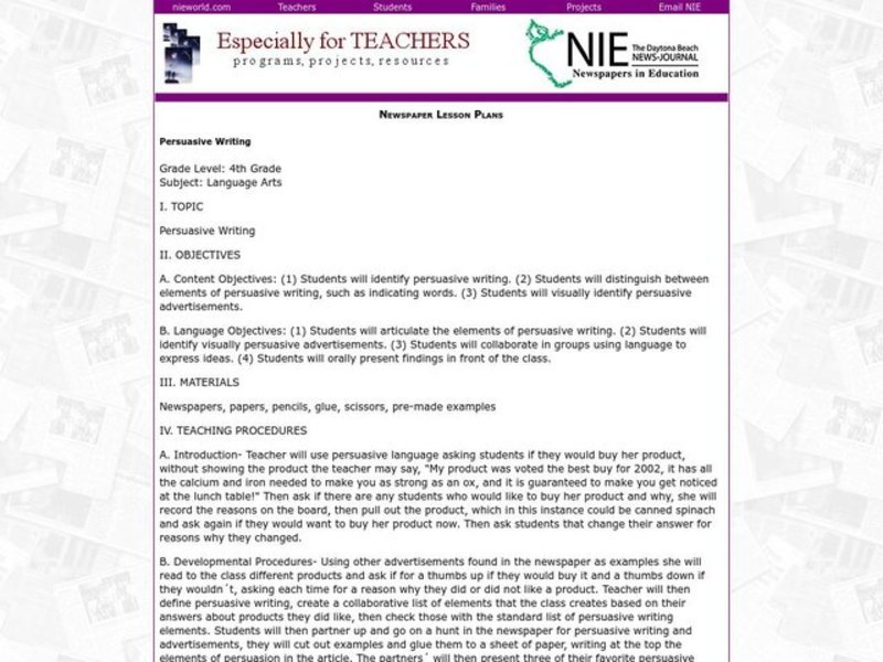 Persuasive Writing Lesson Plan